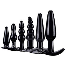 The Room Of Doom's Set of 6 Silicone Butt Plugs - Black (HW-WM190373-BLACK)