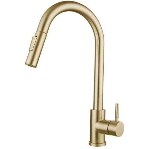 Jiuzhuo Brushed Gold Touch Kitchen Mixer Tap Stailess Steel Pull Out Spray Single Handle 1
