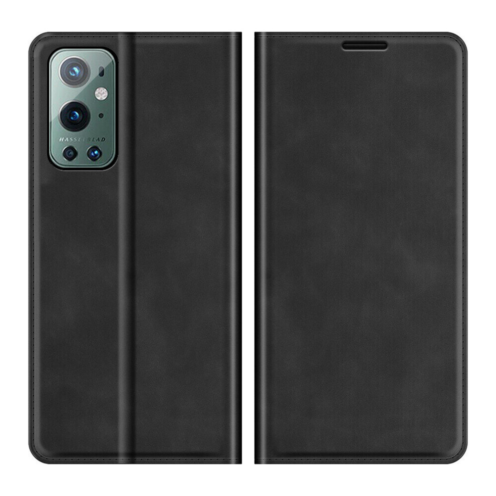 OnePlus 9 Pro Case Premium PU Leather Folio Cover Magnetic Black