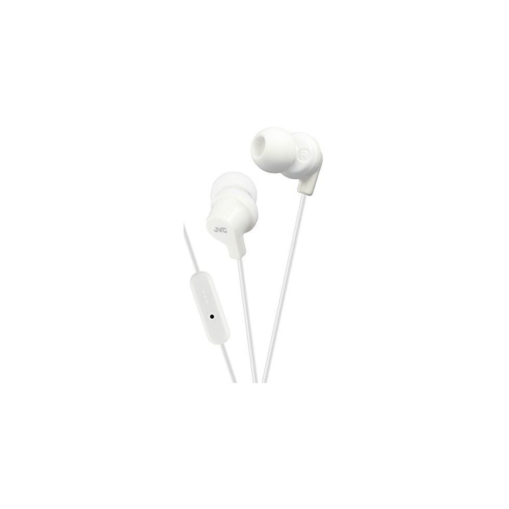 JVC In Ear Headphones Sweat Proof Earphones with Built-In Remote and Mic for Call Handling, White