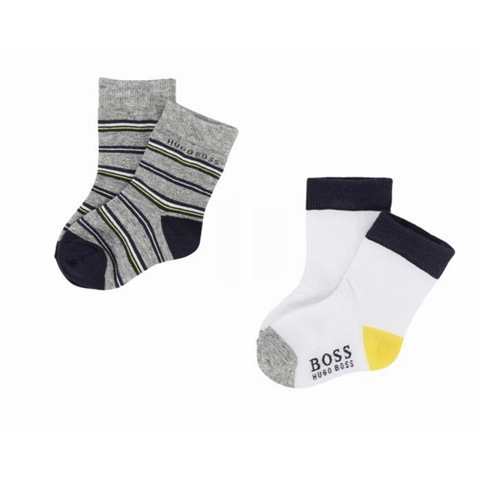 (UK 8-8.5 / EU 25-26) Hugo Boss Baby's J00080 M01 Two Pair Pack Socks Grey White