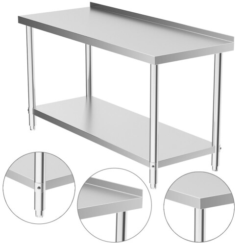 Living And Home Stainless Steel Working Table with Back Panel 60x60x80cm 1