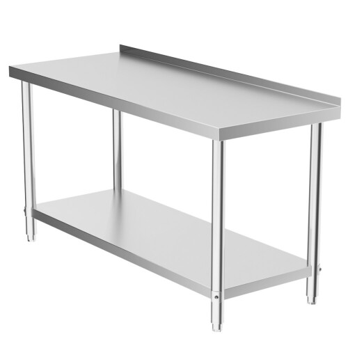 Living And Home Stainless Steel Working Table with Back Panel 60x60x80cm
