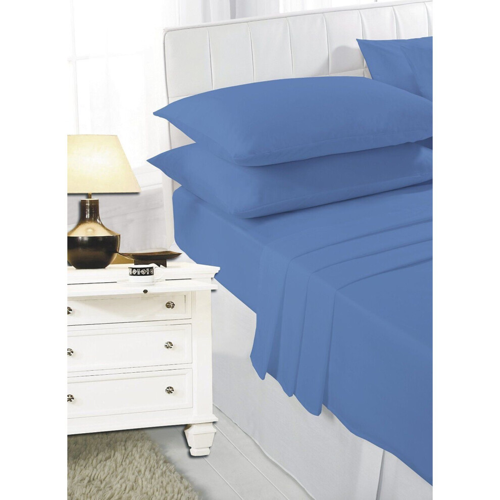 (Mid Blue, Double ) Sheet Set Fitted & Flat sheet with Pillowcase Size-image-OPC-P7KGZSN-NEW