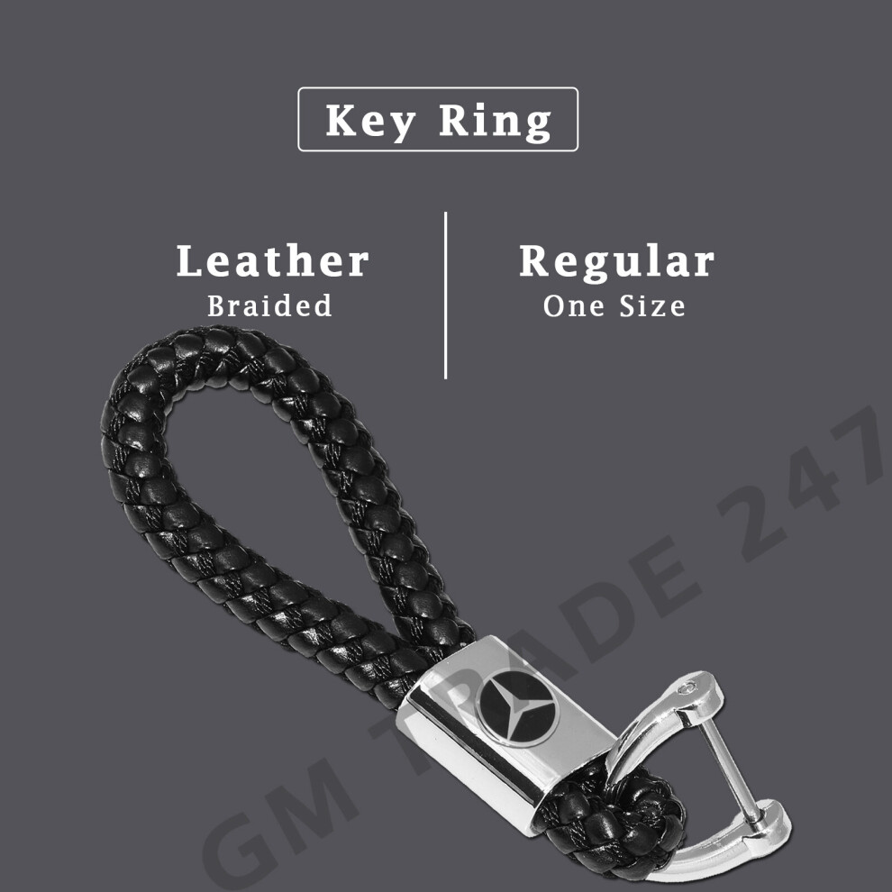 German Autos Mercedes Braided Pu Leather Metal Keyring Keychain Keyfob Carkey Black