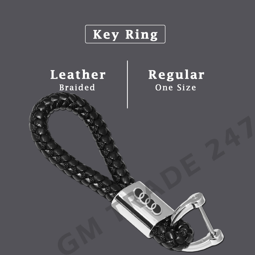 AUDI BRAIDED BLACK PU LEATHER METAL KEYRING KEYCHAIN KEY FOB CAR KEYS