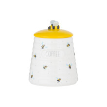 Ceramic Sweet Bee Coffee Storage Jar with Airtight Lid - Hand-Painted Bumble Bee Handle, Yellow Lid, 12x12x15 cm