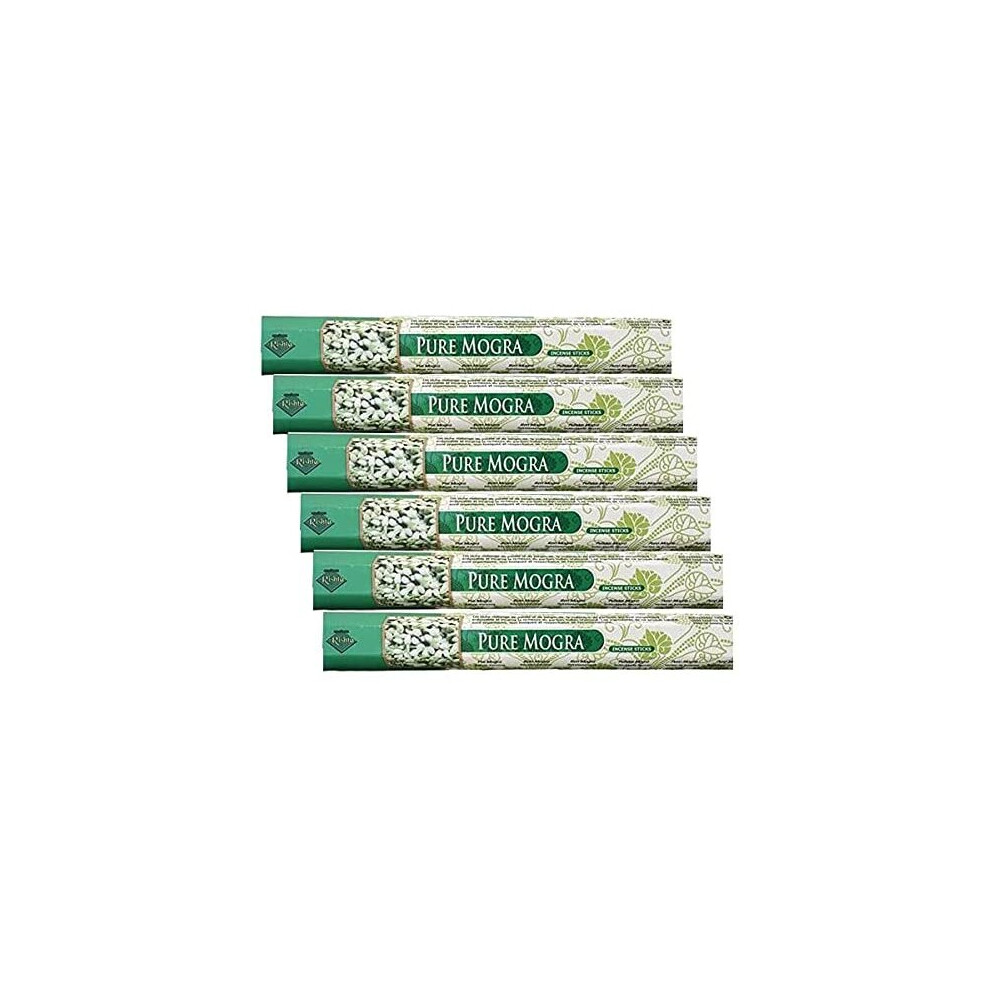 (Pack of 6) Rishta Mogra Agarbatti 20stk ,Premium Indian Aroma Incense Stick ,Sweet Delicate Floral Fragrance ,Promotes calming feeling, happiness and-image-OPC-P7KM966-NEW
