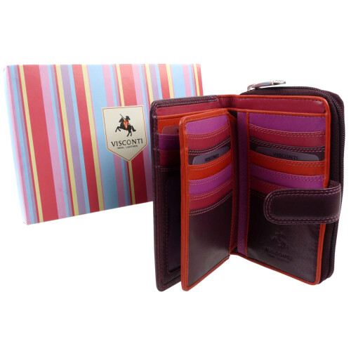 Womens Small Compact Multicoloured Purse Real Leather RFID Boxed