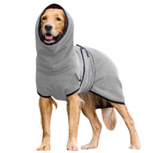 (Grey, M) Pet Apparel Dog Hooded Towelling Drying Robe Puppy Vest Apparel Buckle Bathrobe