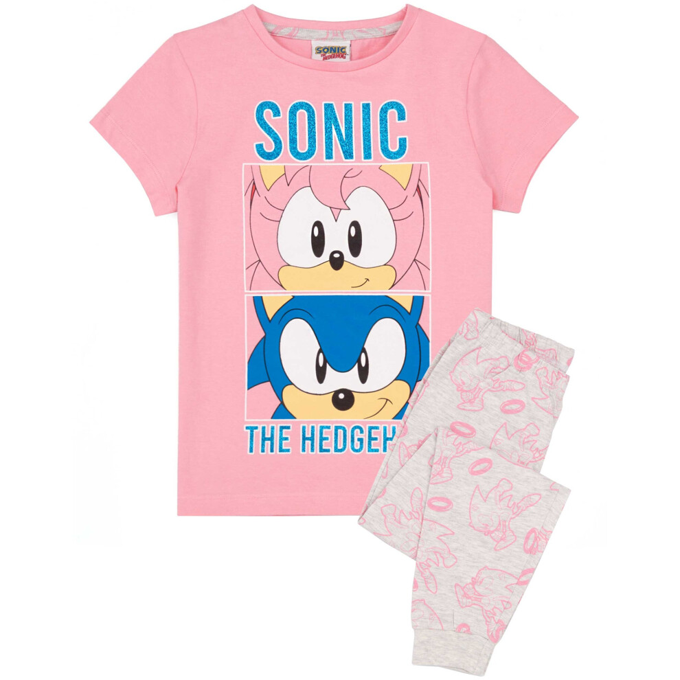 (9-10 Years) Sonic The Hedgehog Pyjamas for Girls | Kids Amy Rose Pink T Shirt & Long Legging Trousers Pjs Set | Gamer Clothing Merchandise