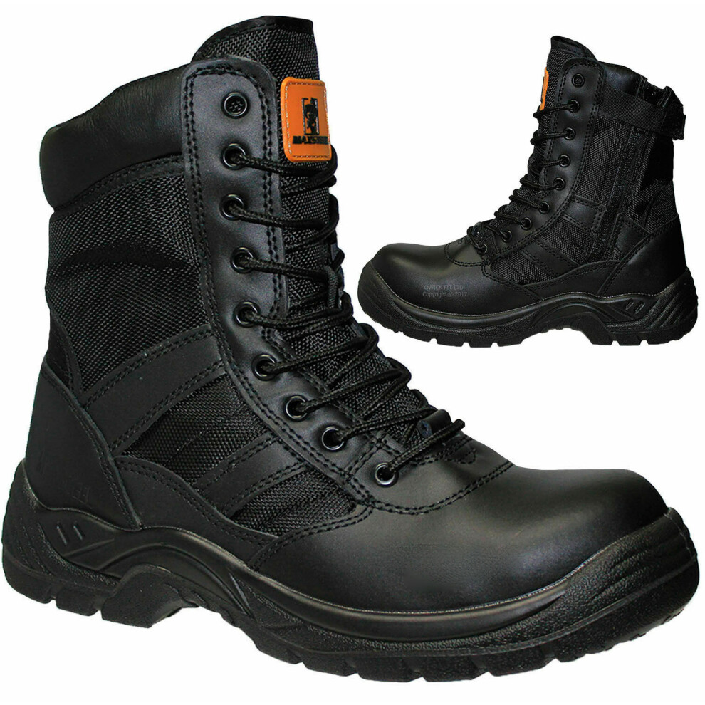 (11) MENS LEATHER SAFETY BOOTS Army Military Police Steel Toe Cap Combat Work Shoes