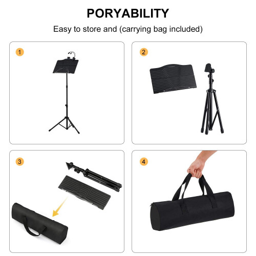 Atril Ajustable Para Orquesta TrÃpode Con Luz LED Bolsa Clip 1