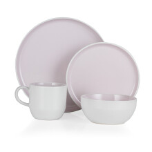 Tower BO867004PNK Oslo 16 Piece Dinnerware Set, White & Powder Pink