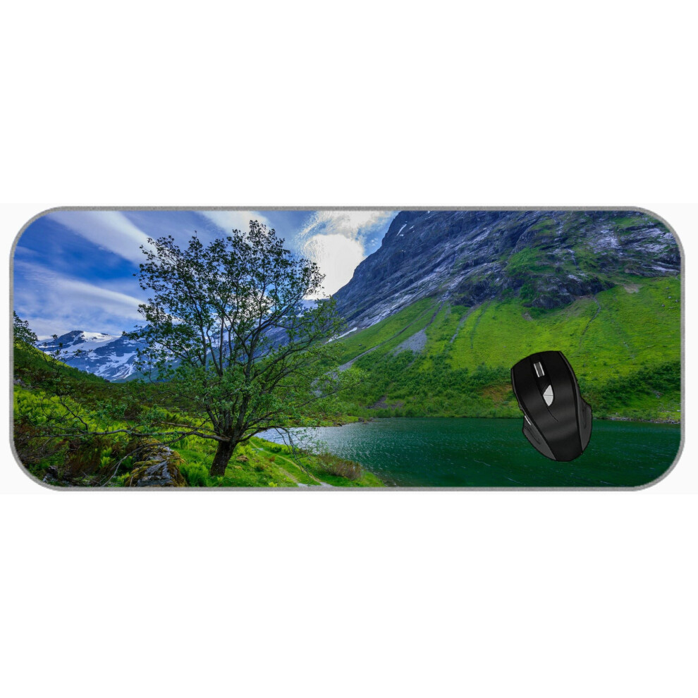 (750X300X3) XXL Large Mouse Pad Cloud Nature Sky Mountain Tree Lake Grass Long Extended Mousepad Desk Pad