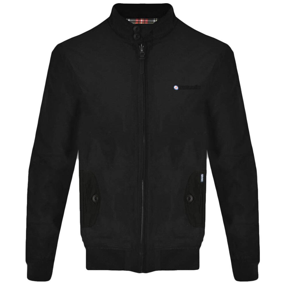 (S, Black) Lambretta Mens Target Logo Shower Resistant Casual Retro Harrington Jacket Coat