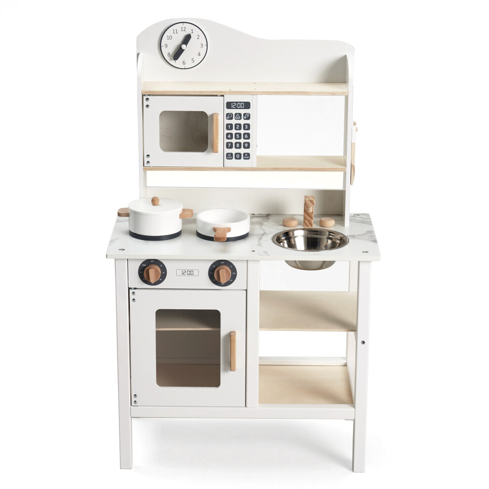 Small Wooden Play Kitchen with Utensils - White 