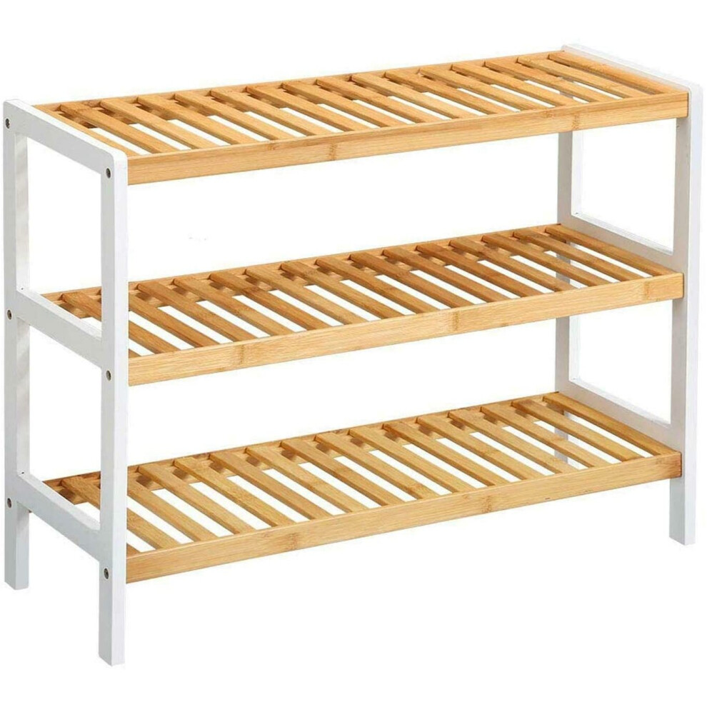 3 Tier Natural Bamboo Wooden Shoe Rack Bench Organiser Storage Shelf