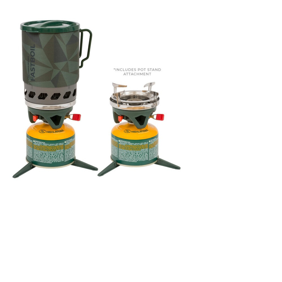 HIGHLANDER CP241 BLADE FAST BOIL MK 3 1.1L GAS CAMPING STOVE WITH POT STAND OLIVE GREEN