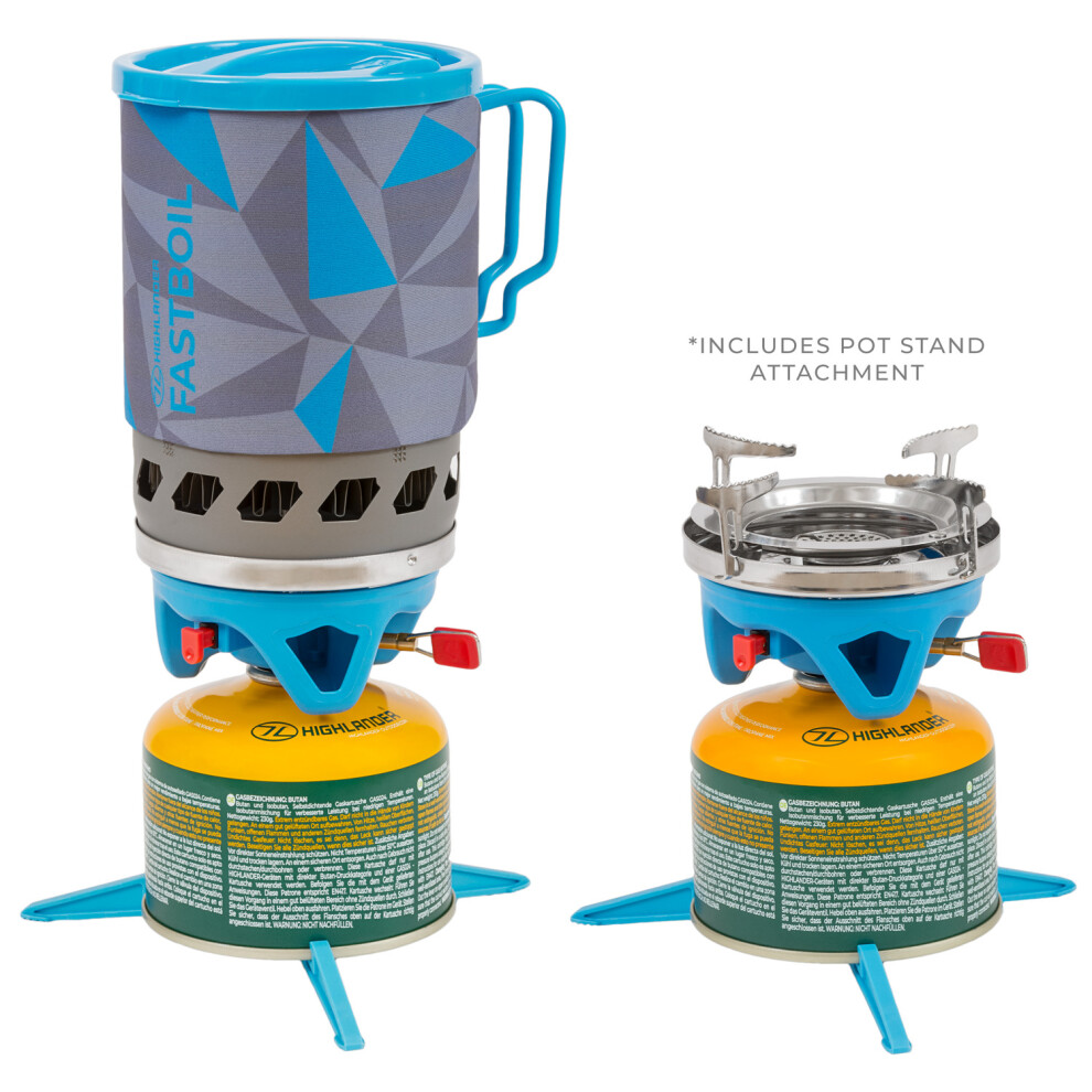 HIGHLANDER CP241 BLADE FAST BOIL MK 3 1.1L GAS CAMPING STOVE WITH POT STAND BLUE