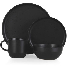 Tower BO867005BLK Luna 16 Piece Dinnerware Set, Matte Black Speckle
