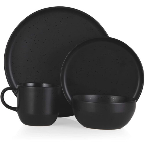 Tower Tower BO867005BLK Luna 16 Piece Dinnerware Set, Matte Black Speckle