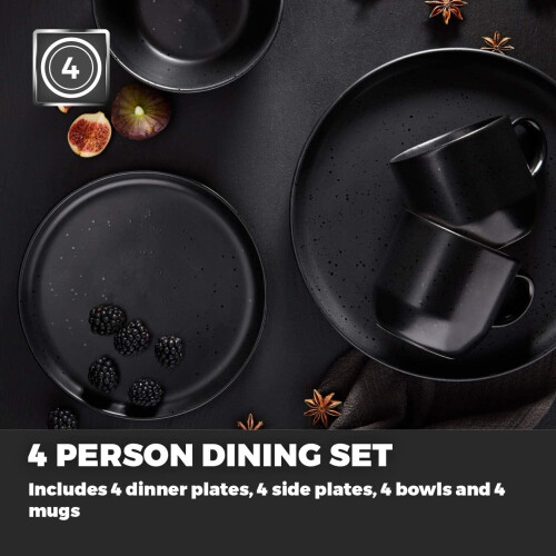 Tower Tower BO867005BLK Luna 16 Piece Dinnerware Set, Matte Black Speckle 2