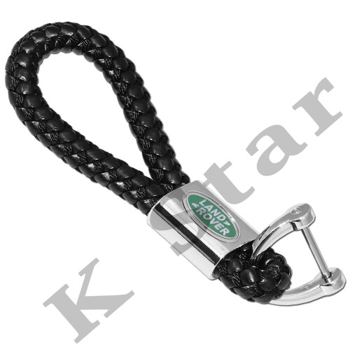 LANDROVER BRAIDED BLACK PU LEATHER METAL KEYRING KEYCHAIN KEY FOB CAR KEYS