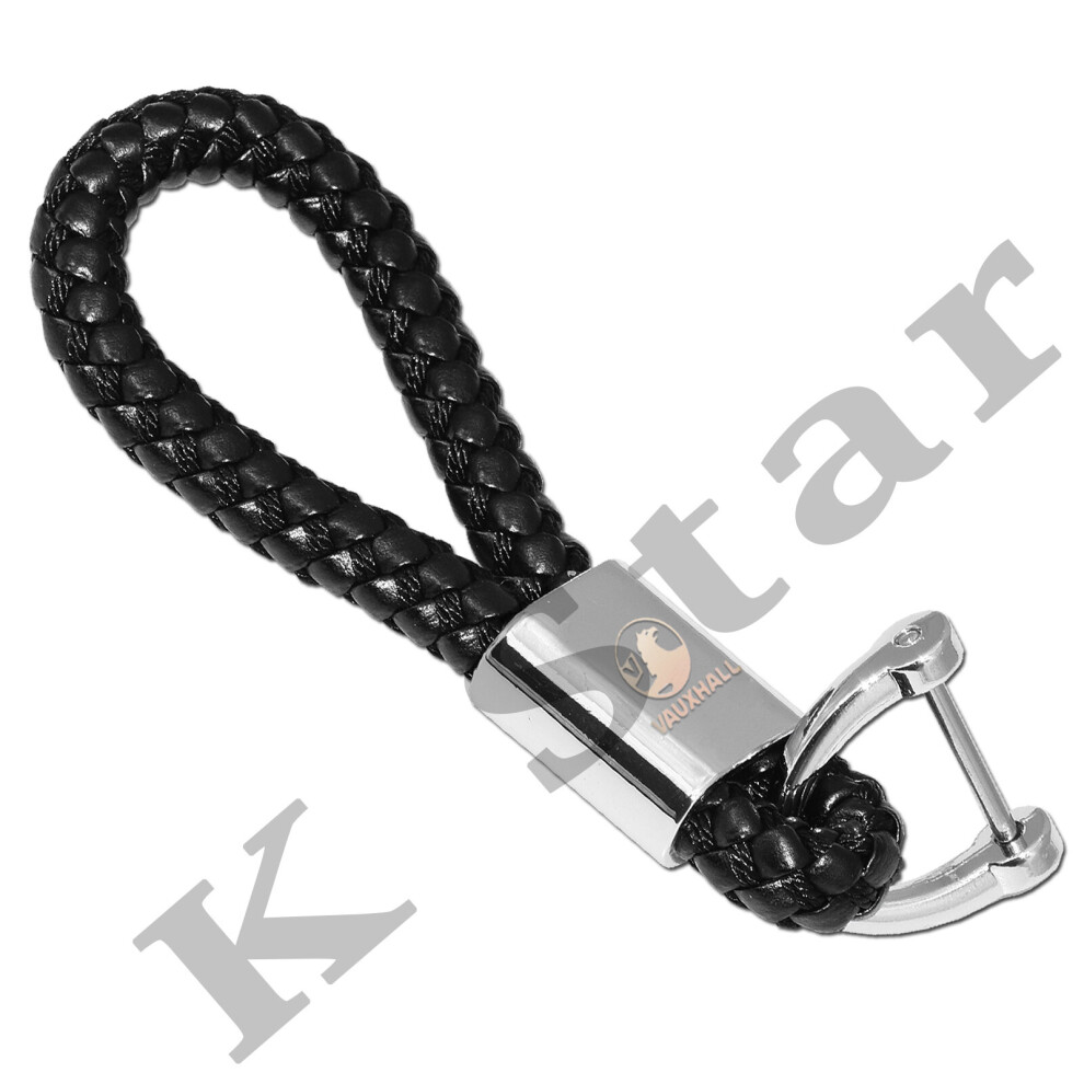 Gm247 Vauxhall Braided Pu Leather Metal Keyring Keychain Key Fob Car Keys Black
