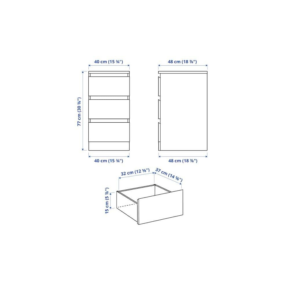 Ikea MALM Chest of 3 drawers, oak veneer40x78 cm on OnBuy
