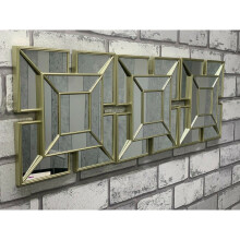 Set of 3 Gold Art Deco Arched Wall Mirrors – Square Tile Look, 25 cm Each