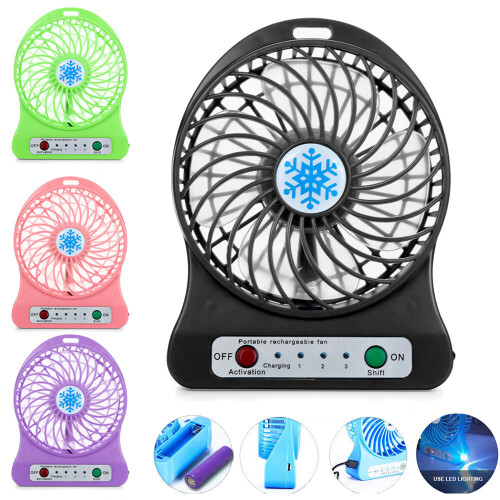 (Black) Portable Mini Fan LED Air Cooler USB Rechargeable Fan *3 Speed