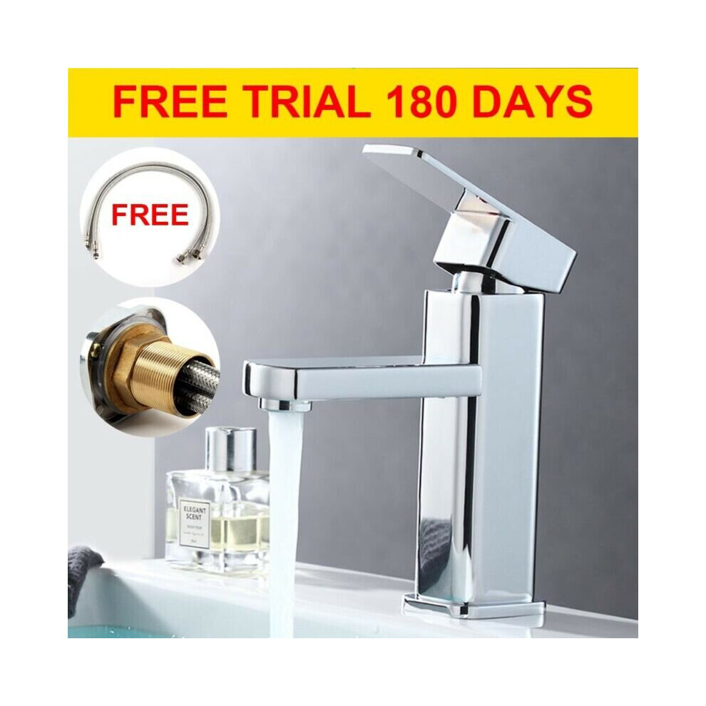Square Basin Mixer Tap Faucet Chrome Brass Single Handle