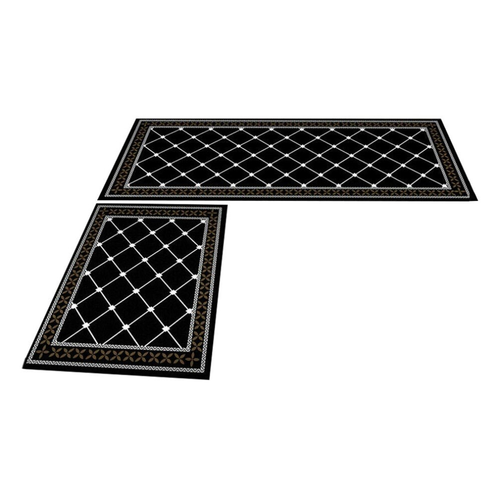 (Black and white rhombus) 2X  Bathroom Rug Kitchen Carpet Floor Mat