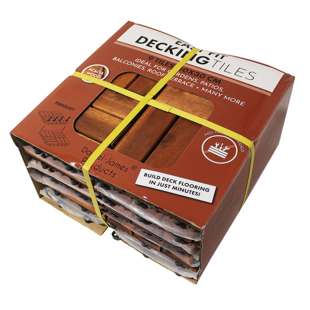 (One Pack (9 Tiles)) Easy Fit Wooden Wood Deck Decking Tiles Hardwood Patio Garden Outdoor Balcony