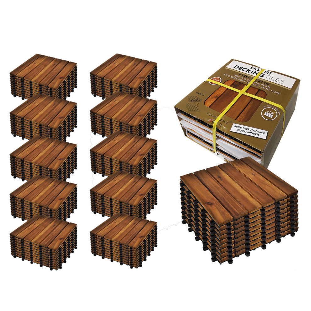 (Twelve Packs (108 Tiles)) Easy Fit Wooden Click Deck Decking Tiles Hardwood Patio Garden Outdoor Balcony