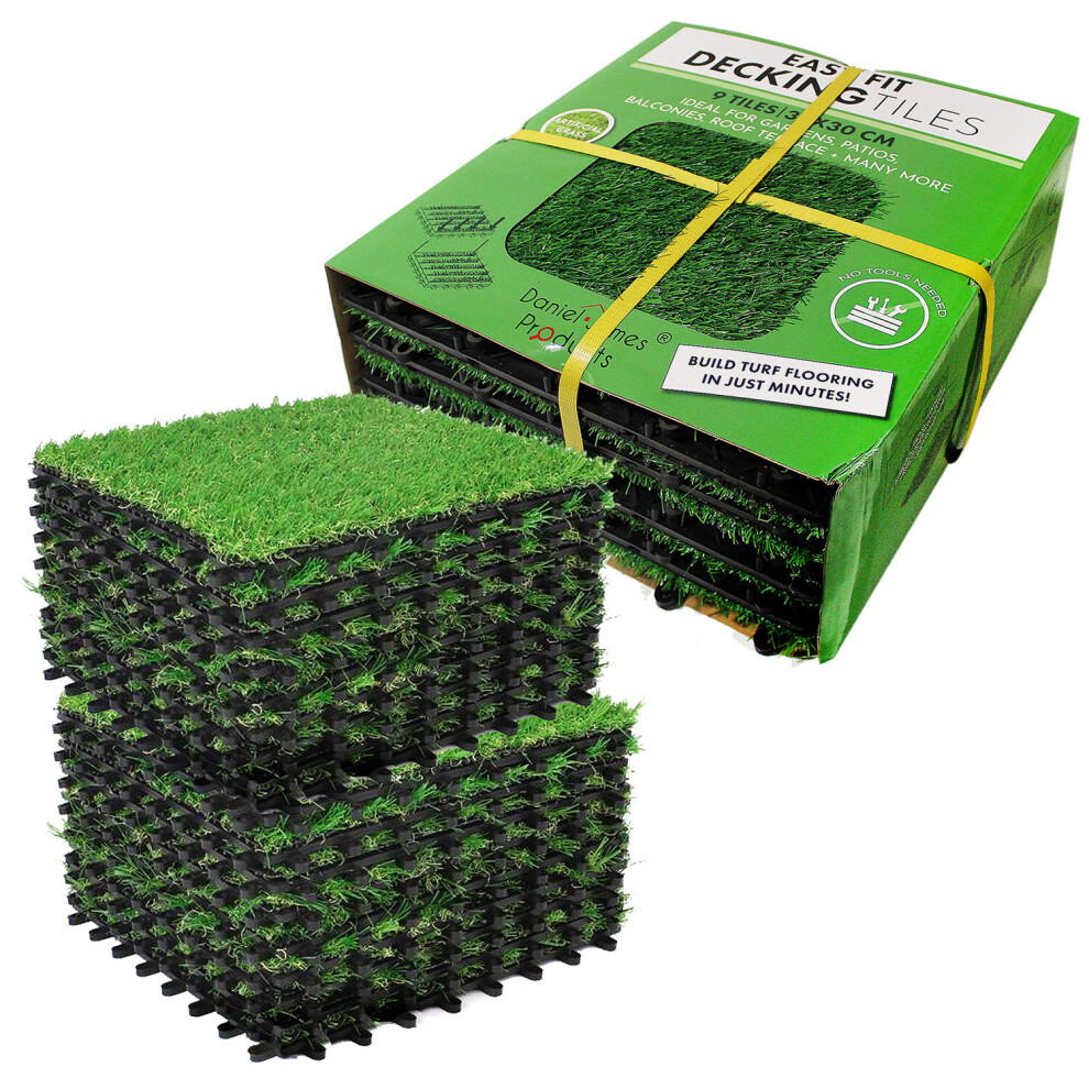 (Three Packs (27 Tiles)) Artificial Grass Interlocking Deck Tiles Fake Lawn Decking Garden Balcony Patio