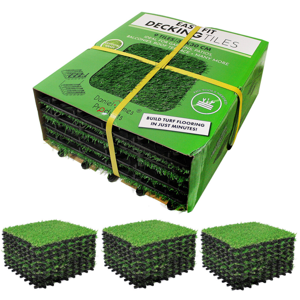 (Four Packs (36 Tiles)) Artificial Grass Interlocking Deck Tiles Fake Lawn Decking Garden Balcony Patio