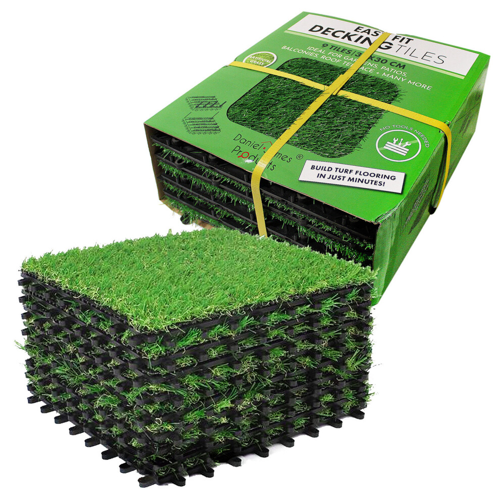 (Two Packs (18 Tiles)) Artificial Grass Interlocking Deck Tiles Fake Lawn Decking Garden Balcony Patio