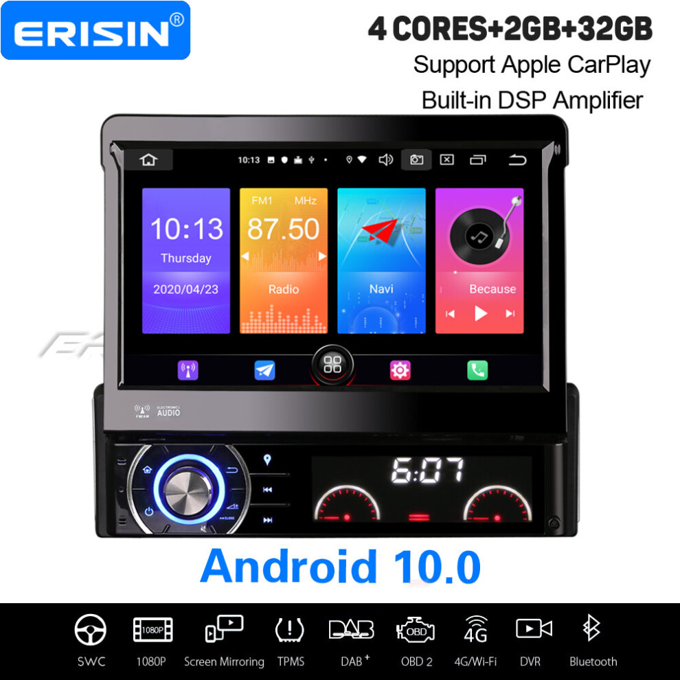 Android 10.0 Universal 1Din Car Stereo Sat Nav Dab+ Carplay Dsp 3-Ui 4G Wifi Bluetooth Obd2 602168633610