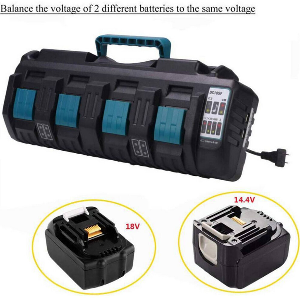 For Makita RCT 14.4/ 18v LXT Li-ion Dual Battery DC18SF Charger 4Port