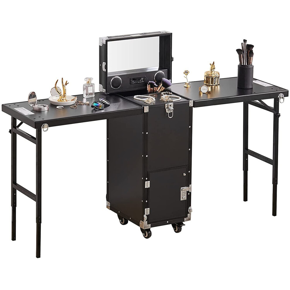 Living And Home Rolling Artist Makeup Station Cosmetic Salon Hairdresser Trolley Case W/ Mirror Black