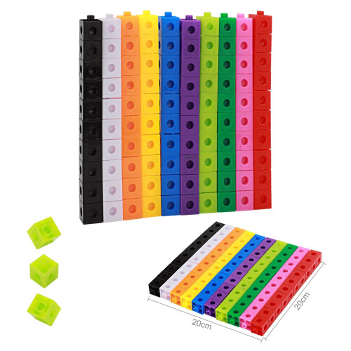 100 x 2cm Maths Link Cubes - Snap Blocks for Counting, Math Skills & Patterning - Educational Toy (Ages 3-16)