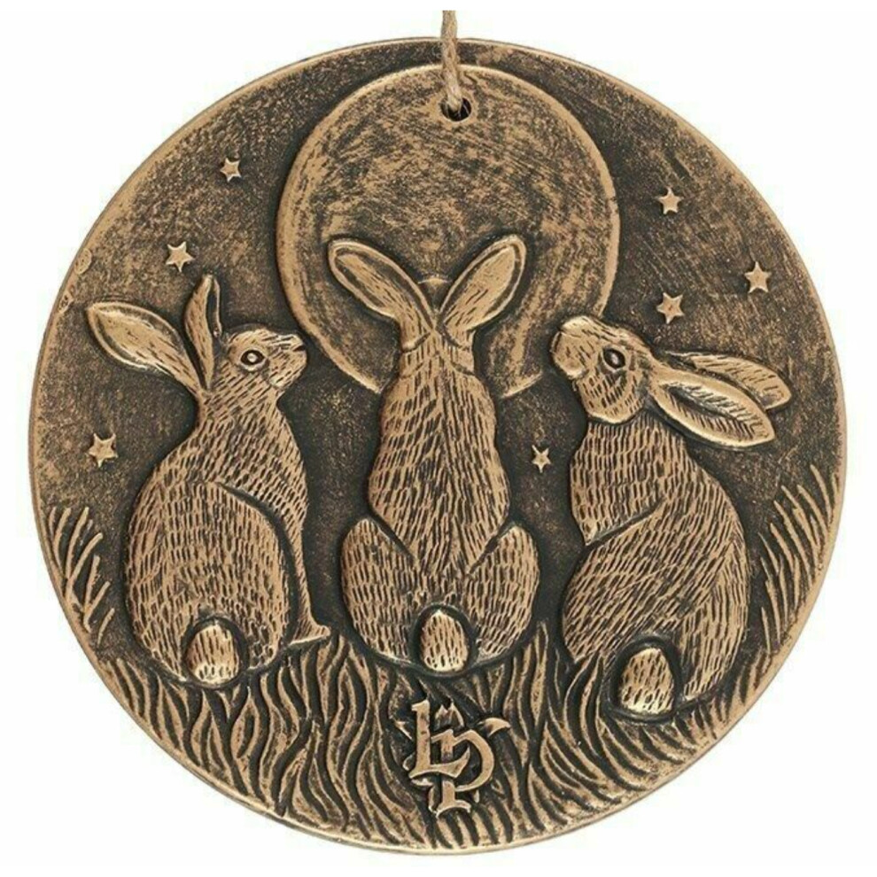 Moon Gazing Rabbits Hare Terracotta Wall Hanging Plaque  Bronze Effect 20cm