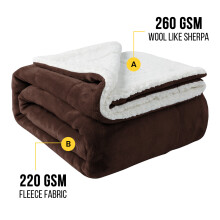 (Coffee) Single Blanket Sherpa Fleece Throw Sofa Bed Travel