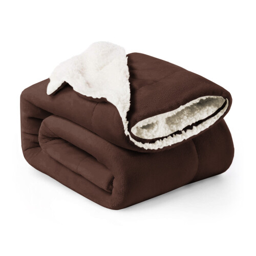 (Coffee) Single Blanket Sherpa Fleece Throw Sofa Bed Travel 1