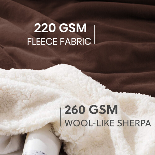 (Coffee) Single Blanket Sherpa Fleece Throw Sofa Bed Travel 2