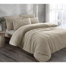 (Beige , Super King) Teddy Fleece Soft Duvet Cover with Pillow Case