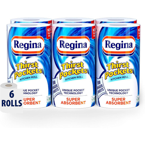 Regina Thirst Pockets Kitchen Roll, 6 Rolls on OnBuy
