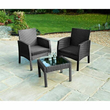 Black Rattan Armchair Bistro Set 2 Chairs & Table Garden Furniture Patio Set G-0237